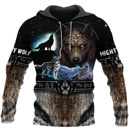 Retro Wolf Tattoo Vegvisir Hoodie - Black & White 3D Print for Men - Buy Center US
