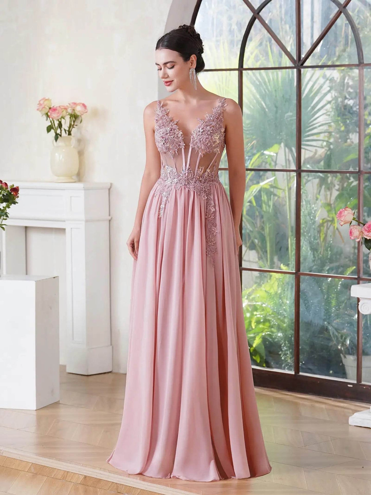 Women's Dusty Blue Floral Lace Maxi Dress - Spaghetti Straps, Boho Style - Buy Center US