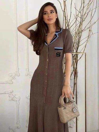 2024 Summer Elegant Slim Knitted Dress - Women's Casual Vintage Style - Buy Center US