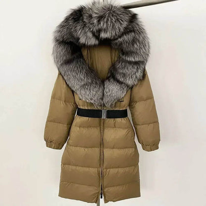 Warm Long Winter Jacket for Women - 90% Duck Down, Fox Fur Collar - Buy Center US