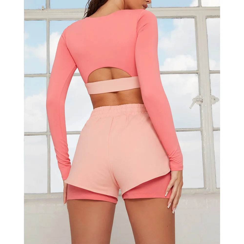 American Fashion Long-Sleeved Yoga Set - Color Collision Design - Buy Center US