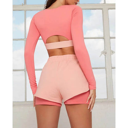 American Fashion Long-Sleeved Yoga Set - Color Collision Design - Buy Center US