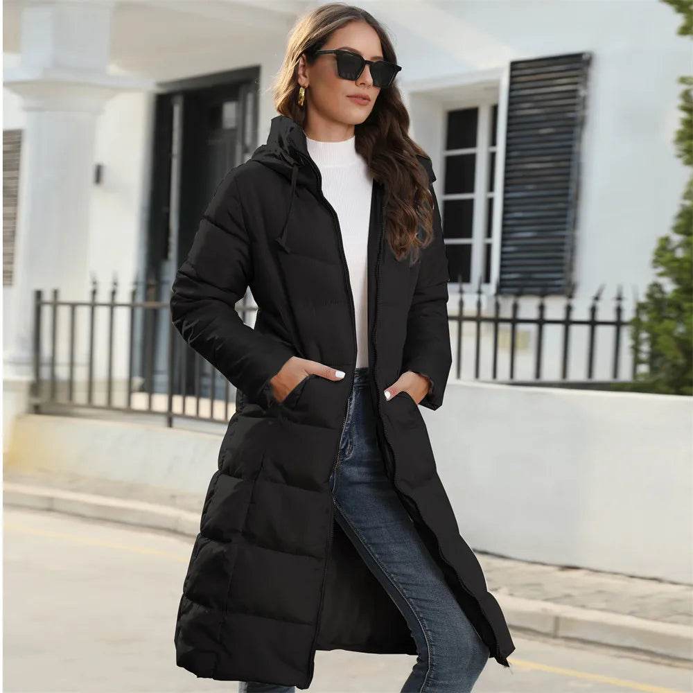 Women's Hooded Down Coat - Medium Long Slim Fit Stylish Parka - Buy Center US