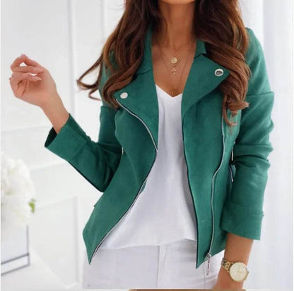 Autumn Women’s Asymmetrical Suede Jacket - Slim Fit Motorcycle Style - Buy Center US