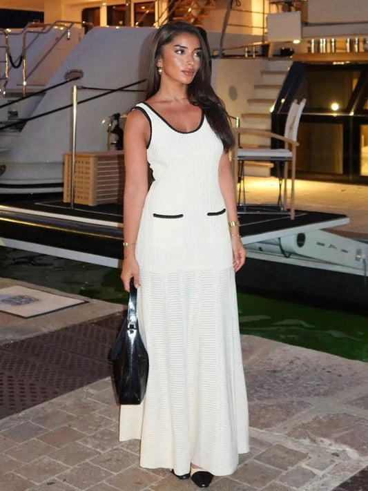Chic Contrast Sleeveless Maxi Dress for Women - Elegant & Pleated - Buy Center US