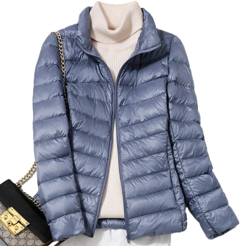Women's Ultra Lightweight Puffer Jacket - Slim Fit White Duck Down - Buy Center US