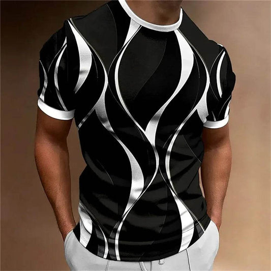 Men's Casual Loose T-Shirt - Vintage Black & White Striped 3D Print - Buy Center US