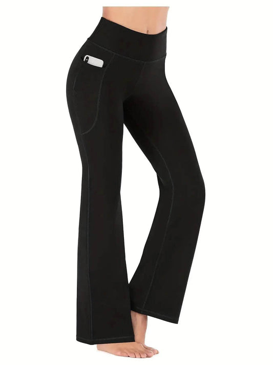 Women's High Waist Flared Pants with Pockets - Casual Yoga Fit - Buy Center US