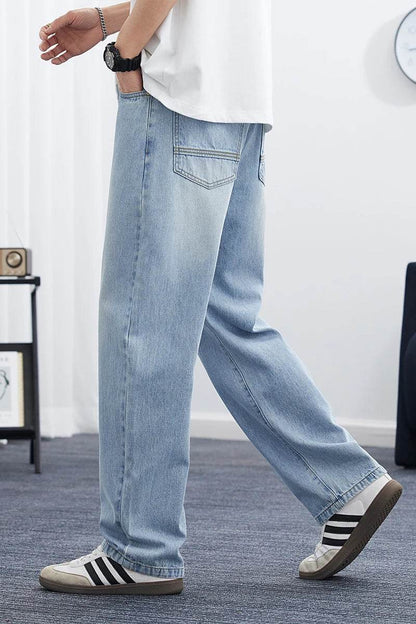 Men's Korean Style Straight Leg Lyocell Jeans - Lightweight & Casual - Buy Center US