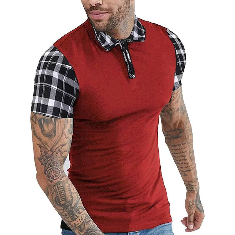 Summer 2024 Oversized Checkered Short Sleeve Polo - Casual Men's T-Shirt - Buy Center US