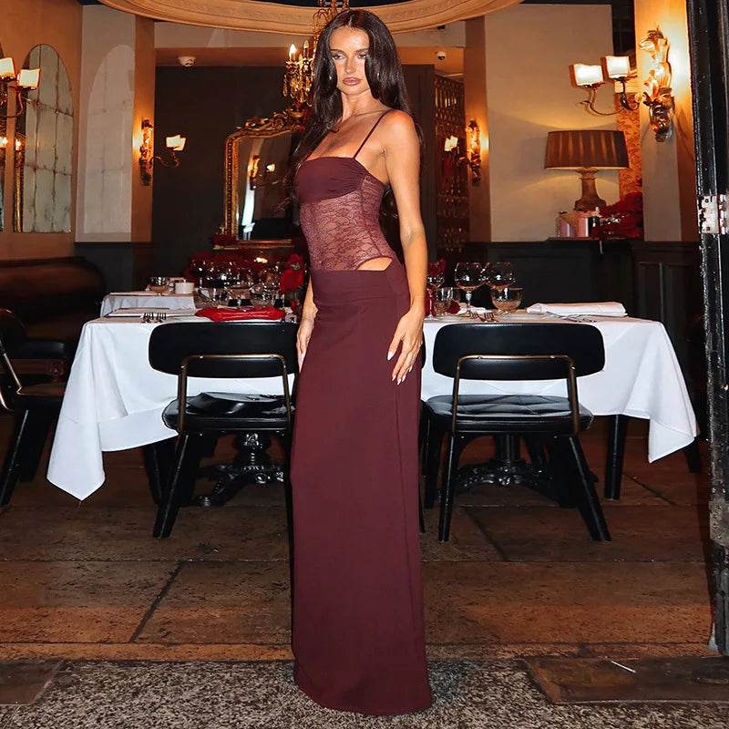 Elegant Lace Cut Out Maxi Dress - Sexy Spaghetti Strap Women’s Wear - Buy Center US