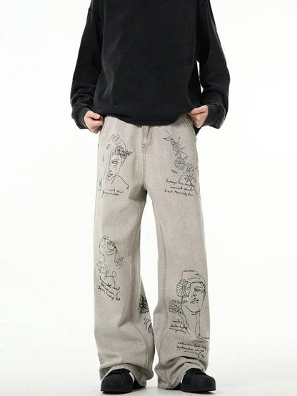 American Retro Graffiti Jeans for Men - Baggy Y2K Streetwear Style - Buy Center US
