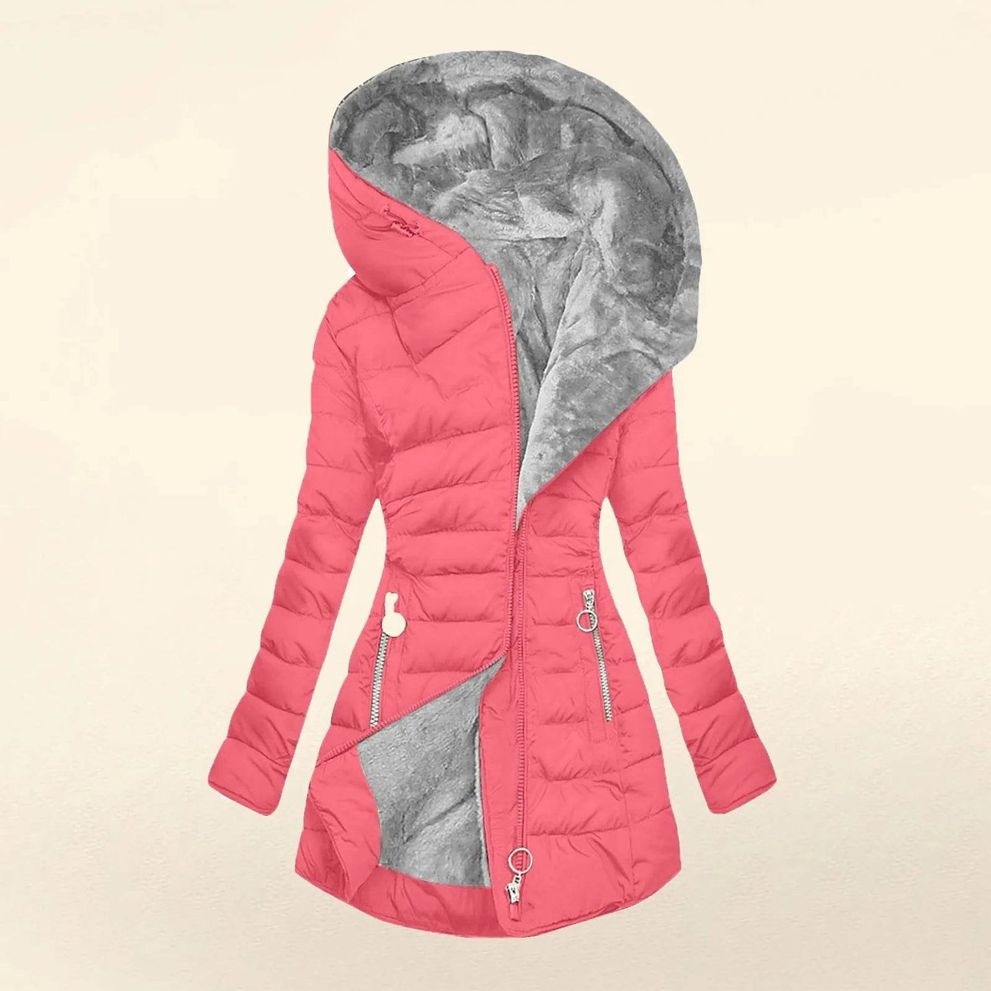Women's Fleece Lined Hooded Jacket - Warm Plush Overcoat for Winter - Buy Center US