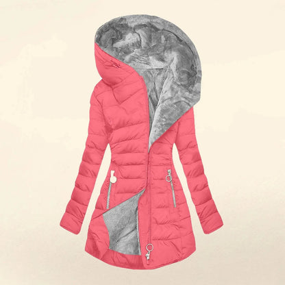 Women's Fleece Lined Hooded Jacket - Warm Plush Overcoat for Winter - Buy Center US