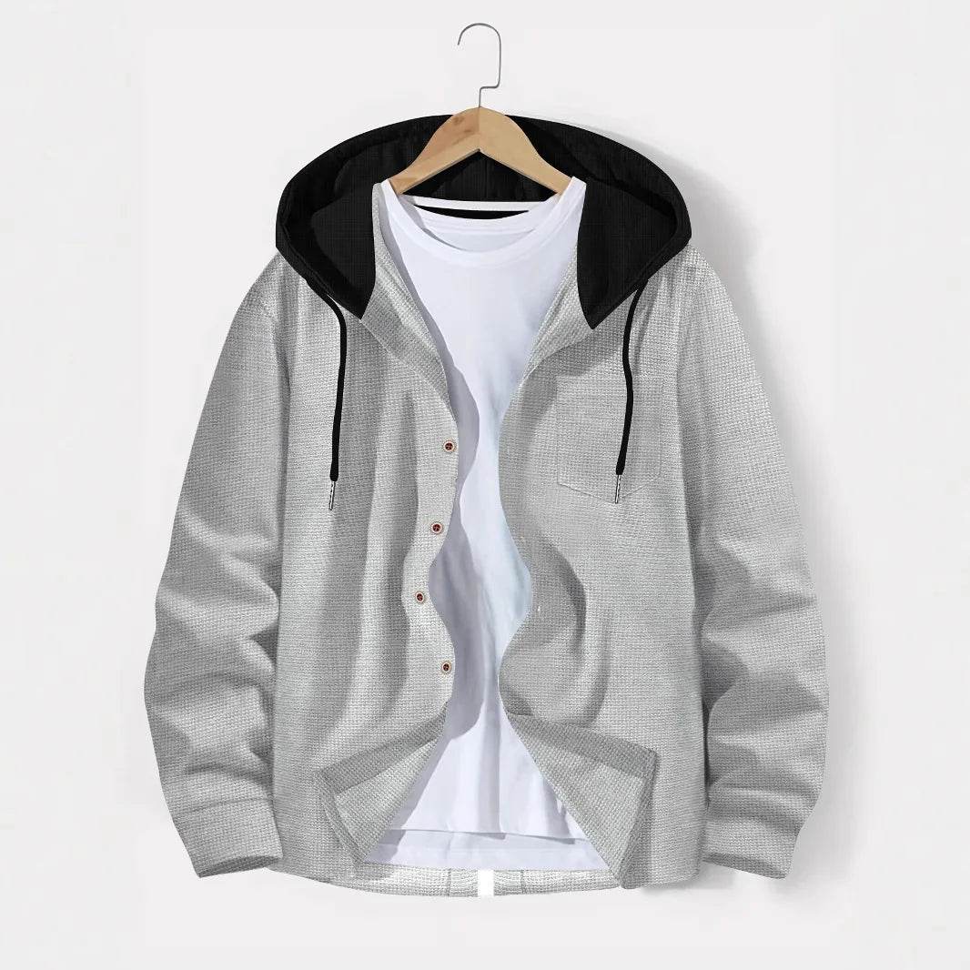 BOILEN HENG XIN Men’s Hooded Cardigan - Casual Waffle Knit Coat - Buy Center US