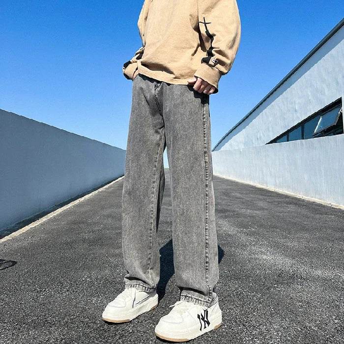 Men's Casual Blue Vintage Jeans - Straight Wide Leg Fit, Baggy Style - Buy Center US