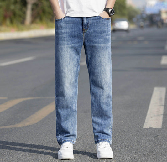 Soft Elastic Loose Straight Leg Jeans - Lightweight Stretch Casual Trousers - Buy Center US