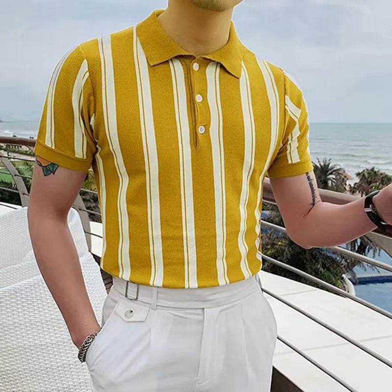 XFT Vintage Men’s Stripe Polo Shirt - Casual Summer Short Sleeve Fashion - Buy Center US