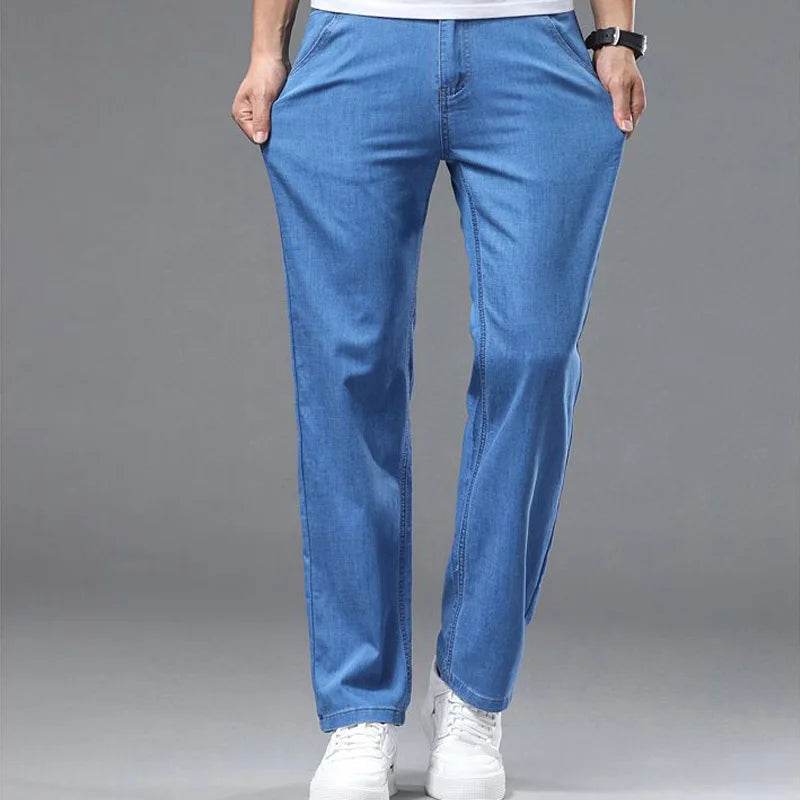 Stylish Light Blue Slim Men's Jeans - Casual Stretch Denim Trousers - Buy Center US