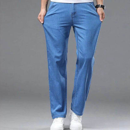 Stylish Light Blue Slim Men's Jeans - Casual Stretch Denim Trousers - Buy Center US