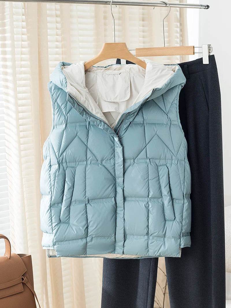 Women's Hooded Ultra Light Down Vest - Stylish Sleeveless Puffer Coat - Buy Center US