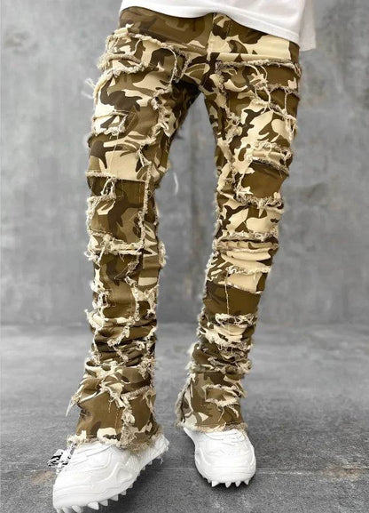 Men's Ripped Slim Fit Stacked Jeans - Distressed Casual Denim Pants - Buy Center US