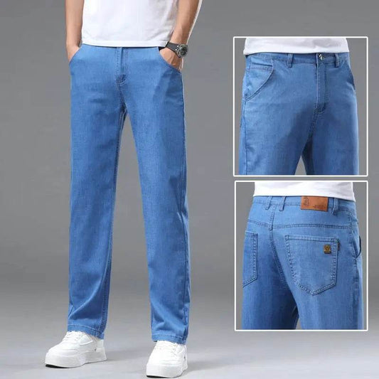 Stylish Light Blue Slim Men's Jeans - Casual Stretch Denim Trousers - Buy Center US