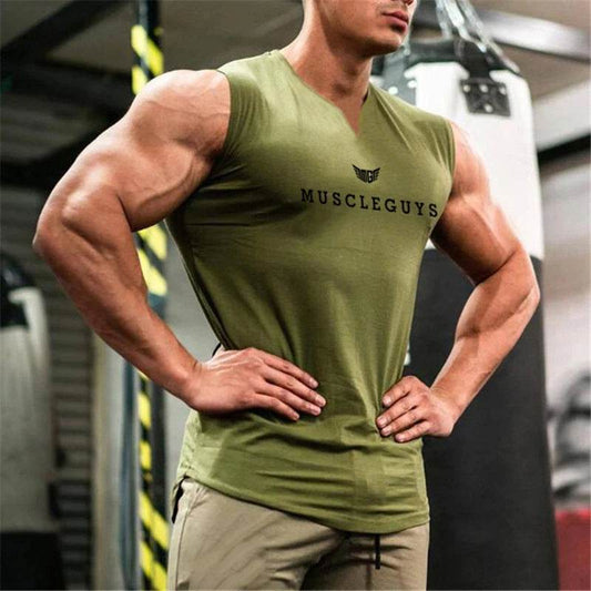 Muscleguys Men's V Neck Compression Tank Top - Cotton Fitness Shirt - Buy Center US