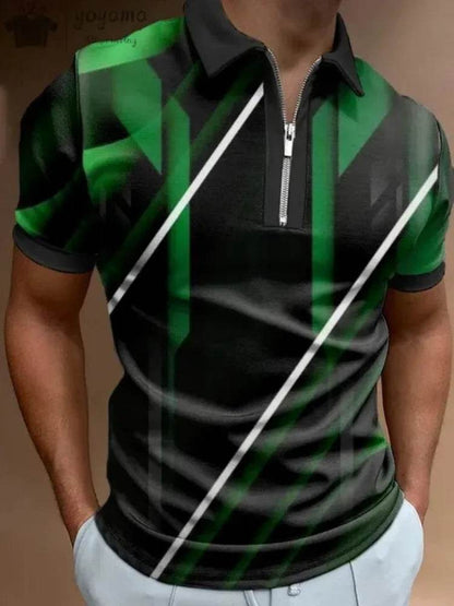 Men's Summer Zip Polo Shirt - Casual Short Sleeve Graphic T-Shirt - Buy Center US