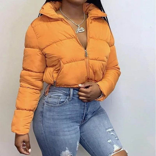 Stylish Solid Color Long Sleeve Cotton Puffer Jacket for Women - Buy Center US