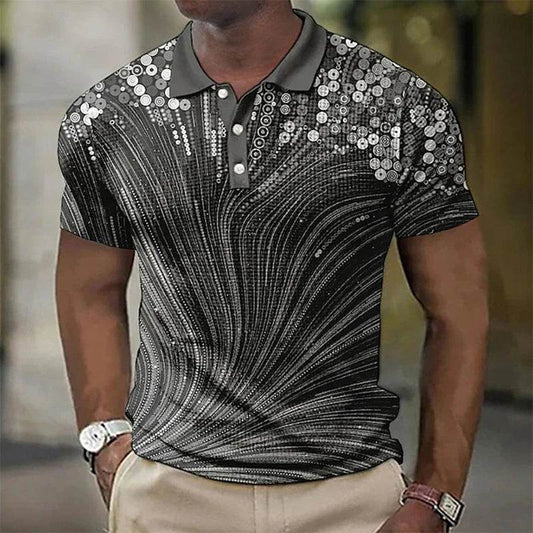 3D Printed Men's Polo Shirt - Striped Graphic Print, Short Sleeve, Casual Style - Buy Center US