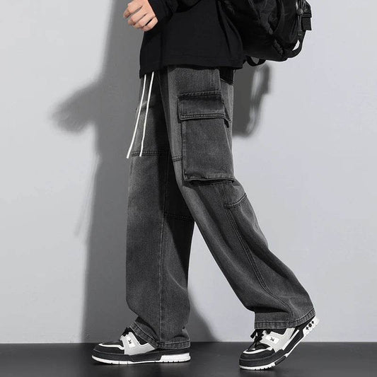 Men’s Wide Leg Jeans - Streetwear Cargo Pants with Big Pockets - Buy Center US
