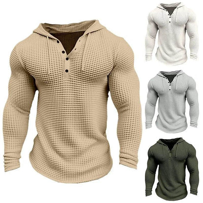 Men's Casual Long Sleeve Pullover Hoodie - Comfortable Solid Color Tops - Buy Center US