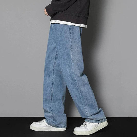 Men's Casual Straight Leg Jeans - Korean Streetwear Denim Trousers - Buy Center US