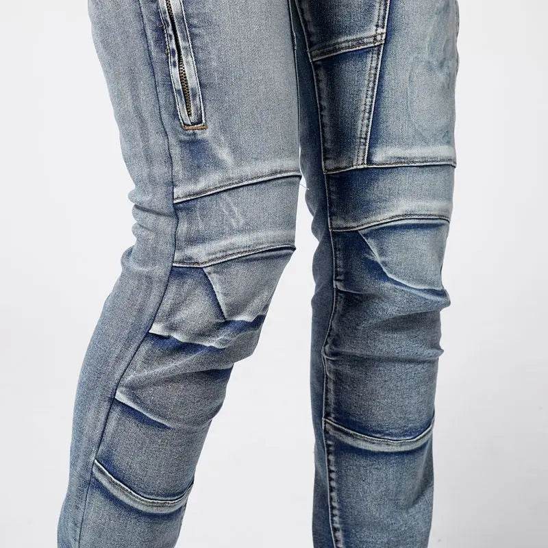 Trendy Two-Tone Distressed Jeans for Men - Slim Fit Summer Pants - Buy Center US