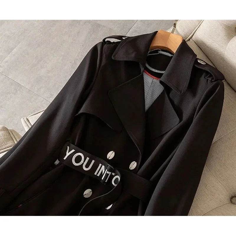 Women's Mid-Length Trench Coat - Casual Double-Breasted Style - Buy Center US
