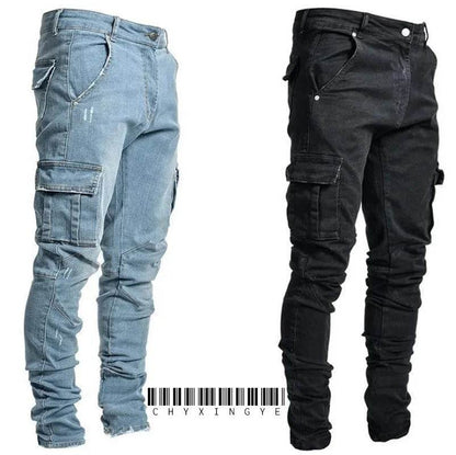 Men's Black Stretch Cargo Jeans - Big Pockets, Casual Comfort - Buy Center US