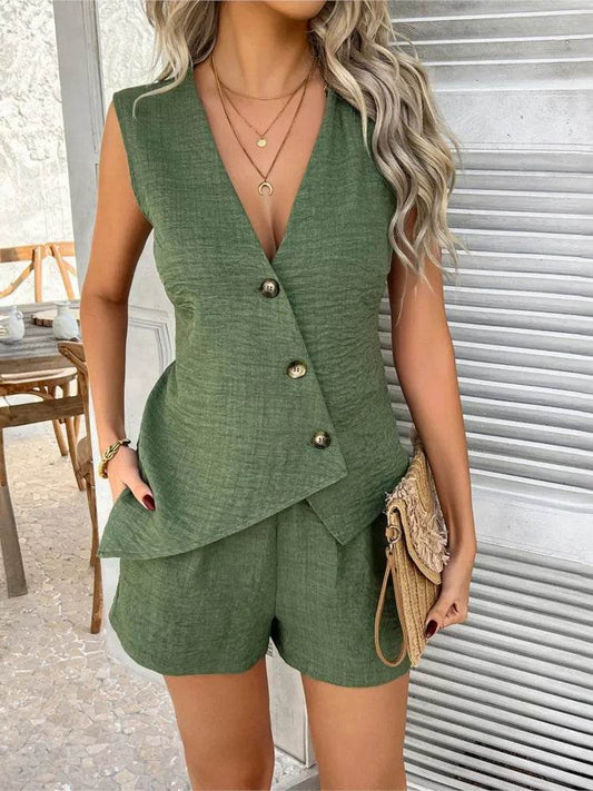 Women's Elegant Summer Cardigan Vest and Shorts Set - Casual Style - Buy Center US