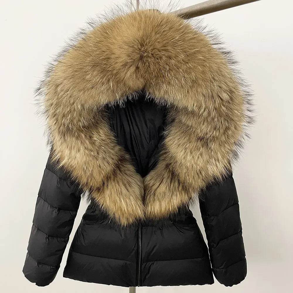 Elegant Large Real Fox Fur Coat - 90% Duck Down Puffer Jacket - Buy Center US