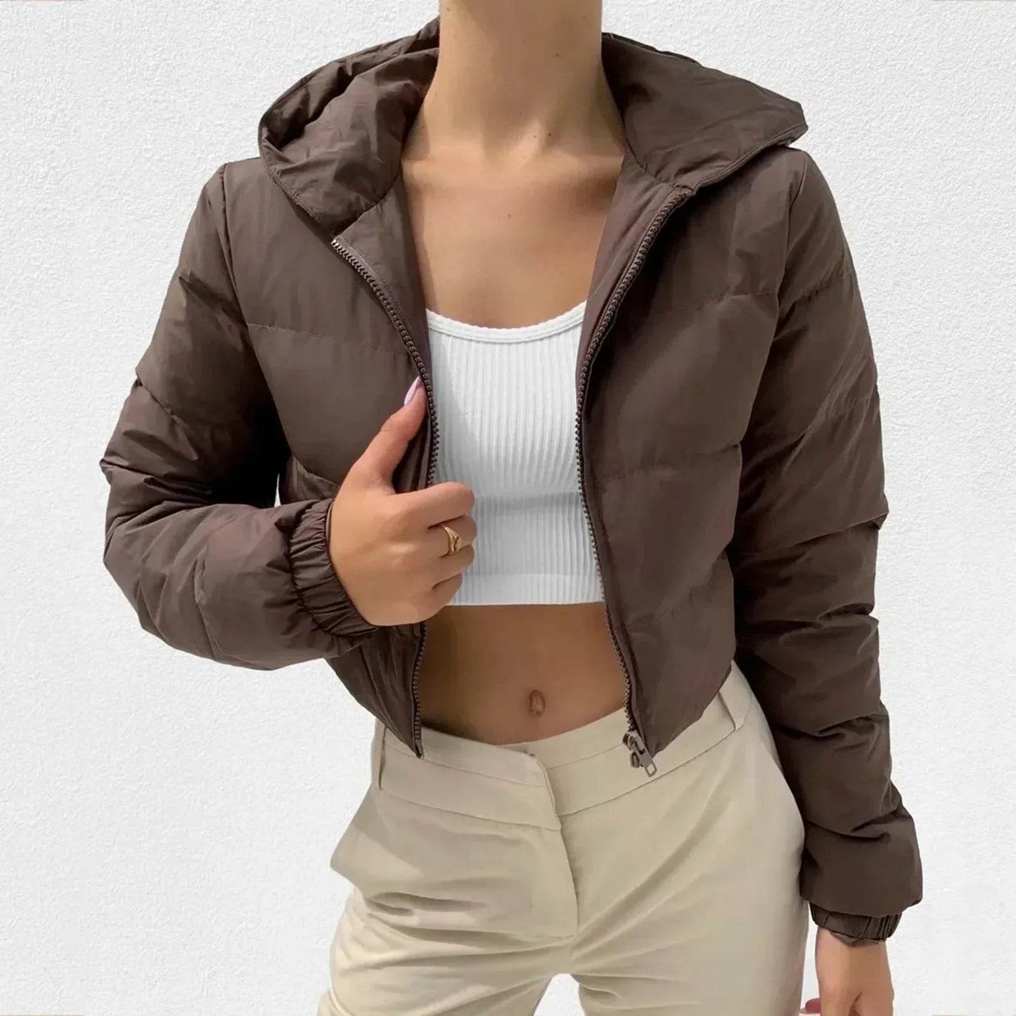 Women's Fall Winter Down Coat - Oversized Puffer Jacket, Zippered - Buy Center US