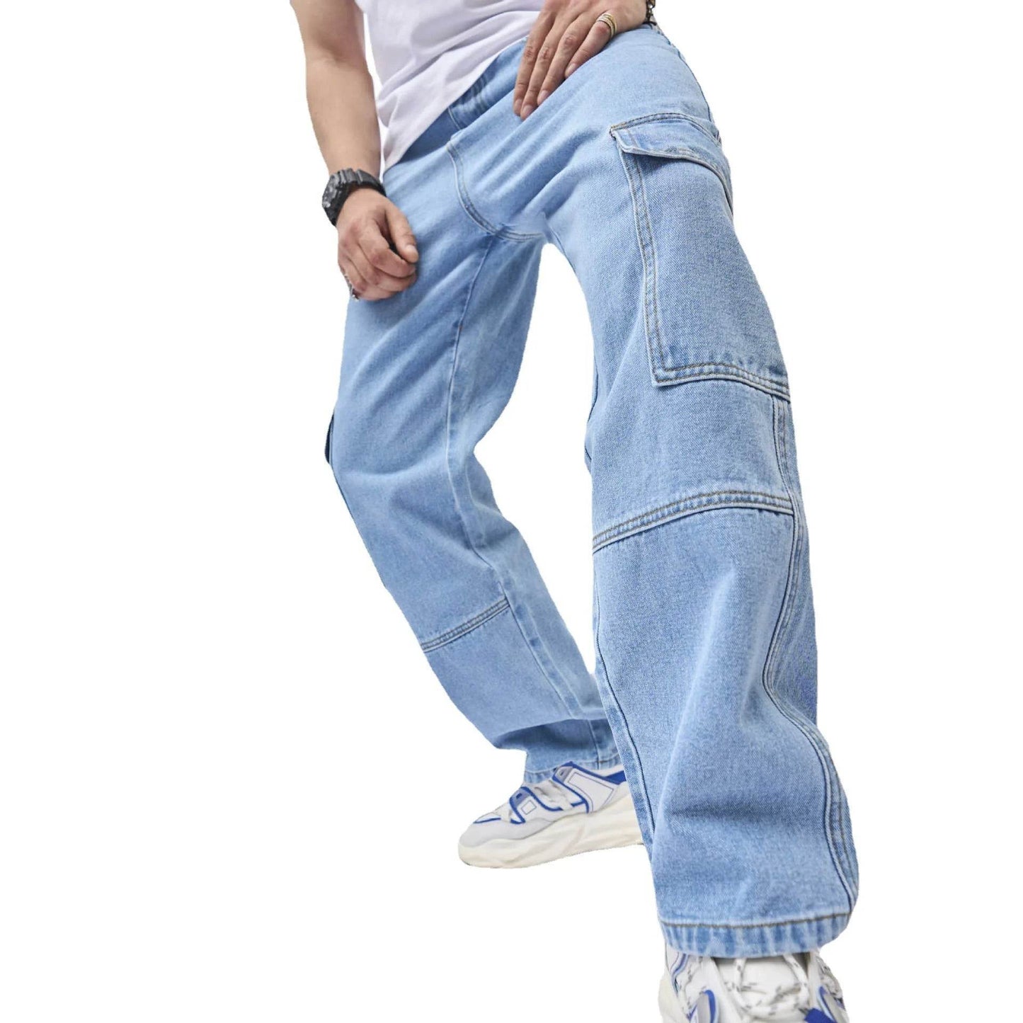 Wulend Men's Denim Straight Pants - Ankle Length, Loose Fit, High Street Style - Buy Center US