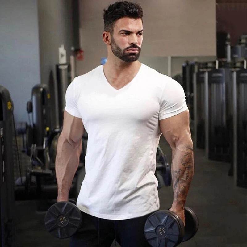 Muscleguys Men’s V-Neck Gym T-Shirt - Slim Fit, Breathable Cotton - Buy Center US