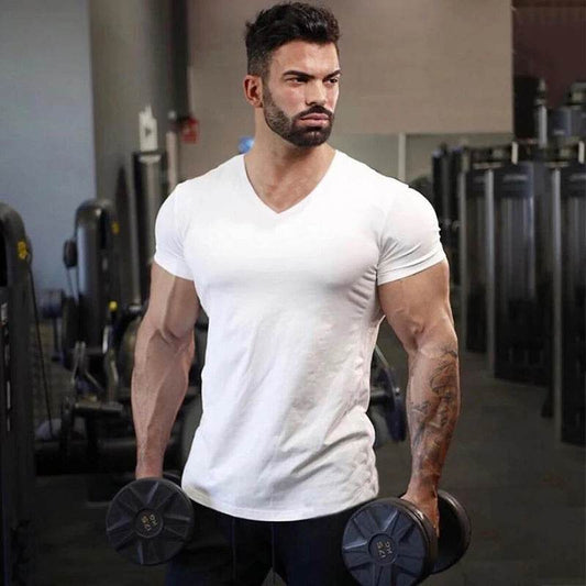 Muscleguys Men’s V-Neck Gym T-Shirt - Slim Fit, Breathable Cotton - Buy Center US