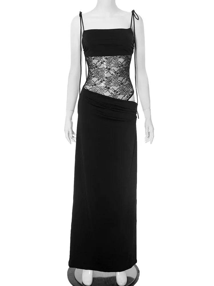 Elegant Lace Cut Out Maxi Dress - Sexy Spaghetti Strap Women’s Wear - Buy Center US