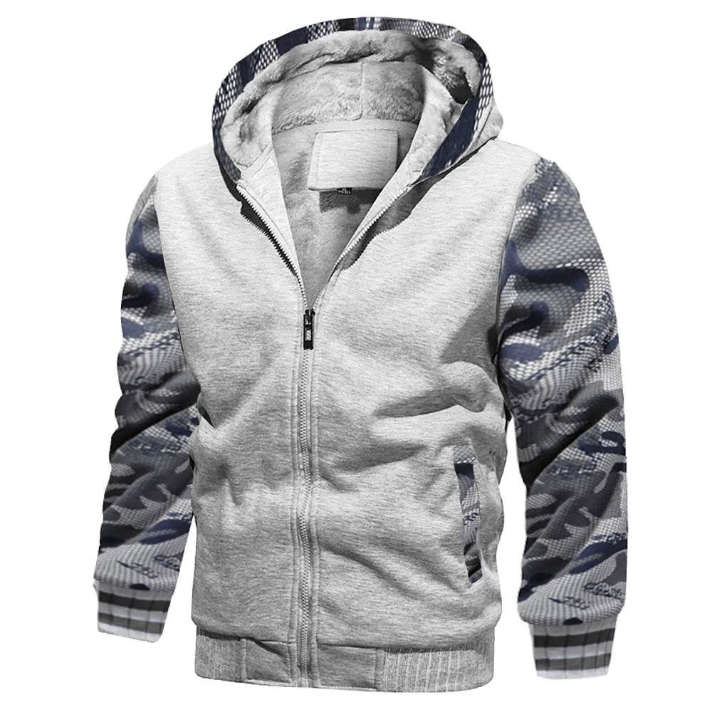 Men's Camouflage Fleece Jacket - Hooded, Thick Winter Coat for Casual Wear - Buy Center US