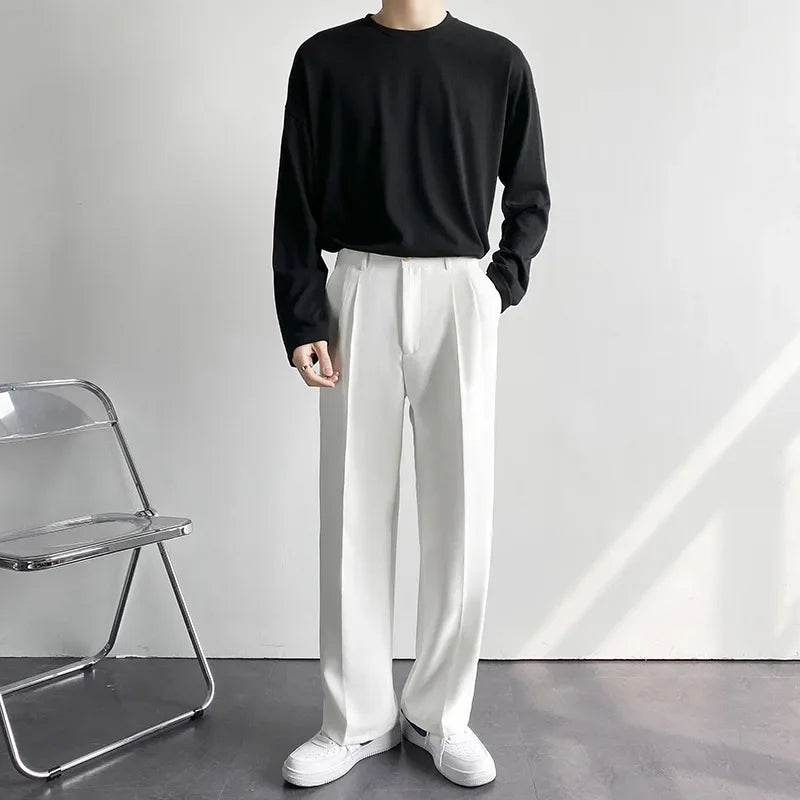 2025 Fashion Korean Loose Wide Pants - Casual White Baggy Trousers for Men - Buy Center US