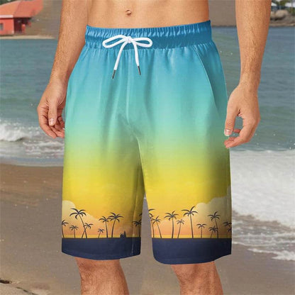 Hawaiian Coconut Tree Pattern Board Shorts - Quick Dry Men’s Swimwear - Buy Center US