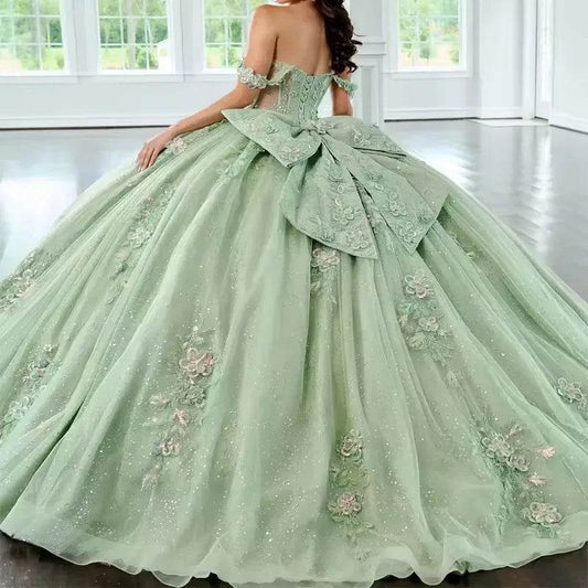 ANGELSBRIDEP Sage Green Quinceanera Dress - 3D Floral Bow Design - Buy Center US