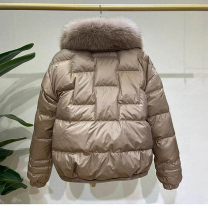 Women's Mink Short Down Jacket - Fox Fur Collar, Winter Coat - Buy Center US