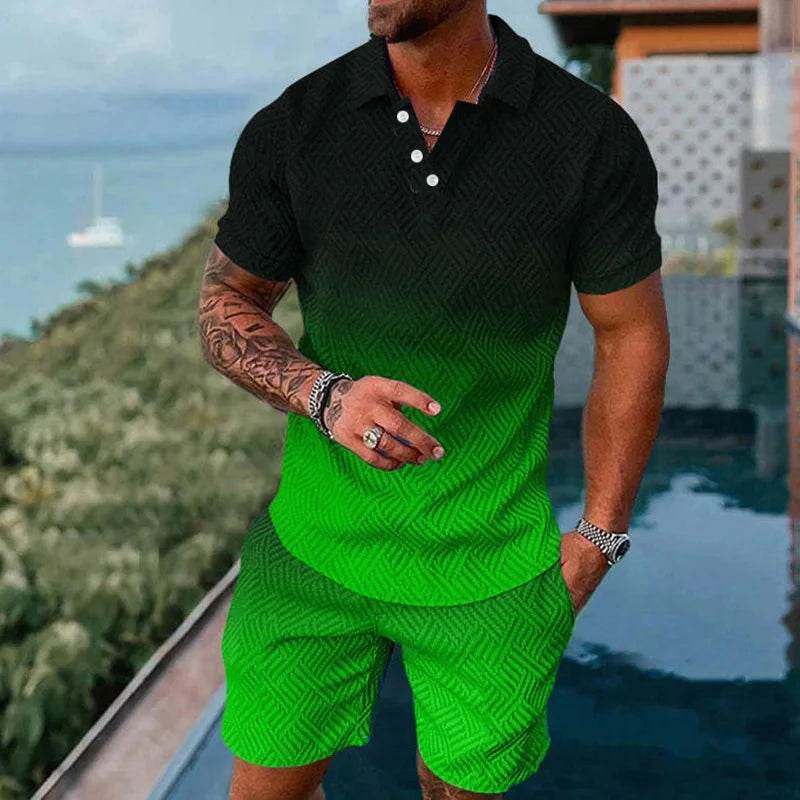 Vibrant 3D Printed Summer Men’s Polo Shirt & Shorts Set - Casual Fashion - Buy Center US